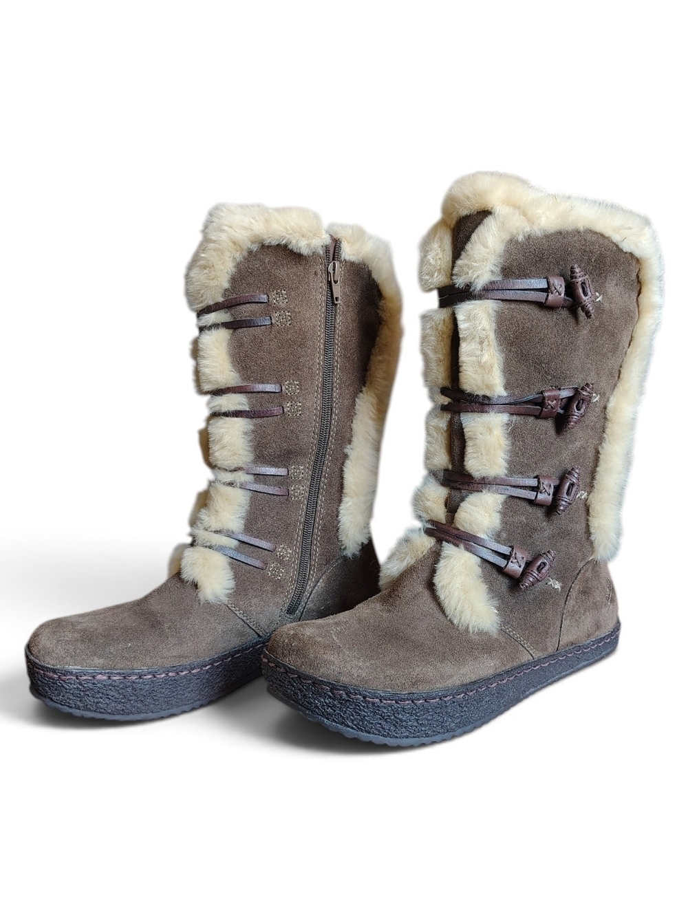 Earth Womens Lodge Caribou Suede Mid Calf Boots Thinsulate Lined Fur Trim Size 8